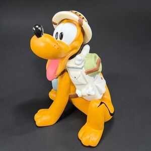 Disney Pluto Safari Figurine Pith Helmet Backpack Canteen Collectible Ceramic